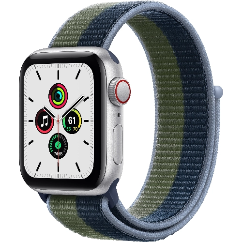 Умные часы Apple Watch Nike SE GPS + Cellular 40 мм Aluminium Case, Sport Loop, серебристый/зеленый