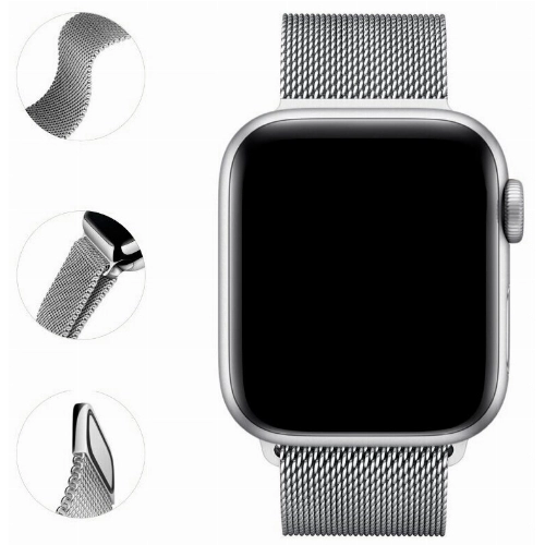 Металлический ремешок на Apple Watch 42, 44 и 45 мм, миланская петля, серебро